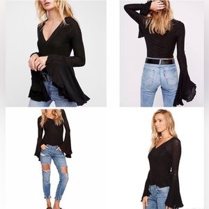 FREE PEOPLE INTIMATELY So Dramatic Bell Sleeve Top Black Small